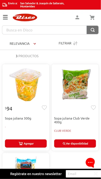 Tarjeta en listado de productos. Disco Uruguay