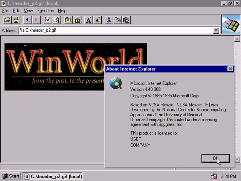 Internet Explorer 1.0 captura de pantalla
