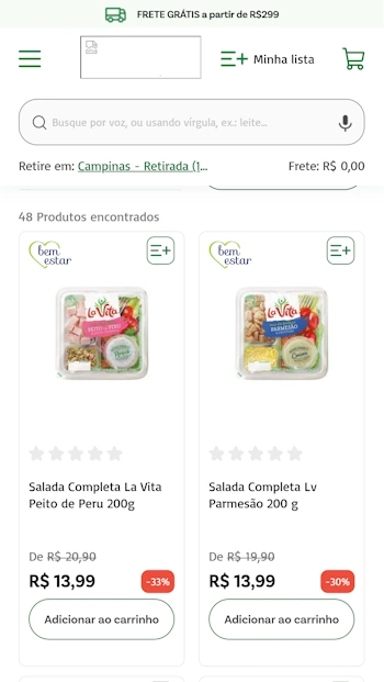 Tarjeta en listado de productos. Covabra - Brasil