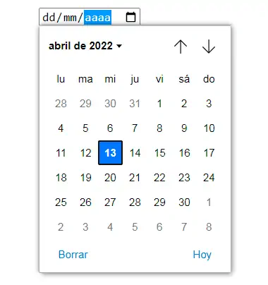 Calendario para seleccionar fecha por omisión de Chrome