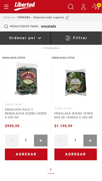 Tarjeta en listado de productos. Libertad - Argentina