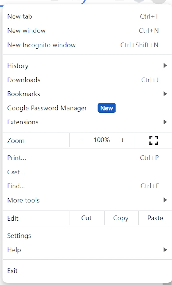 menú de Chrome
