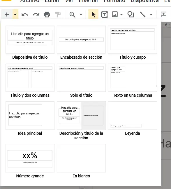 seleccionar formato en Presentaciones de Google Docs