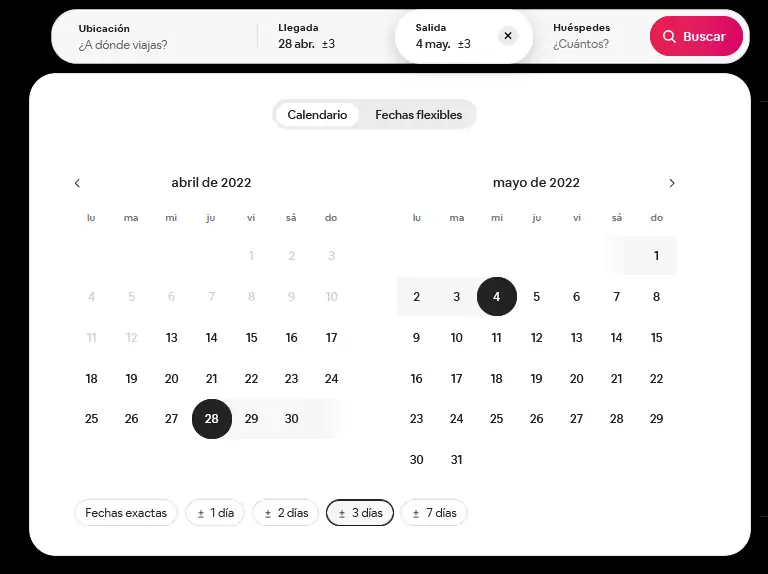 selector de rangos de fechas de AirBnb