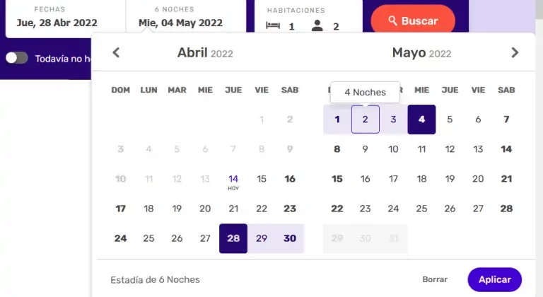 selector de rangos de fechas de despegar