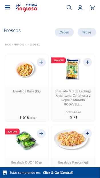 Tarjeta en listado de productos. Tienda Inglesa - Uruguay